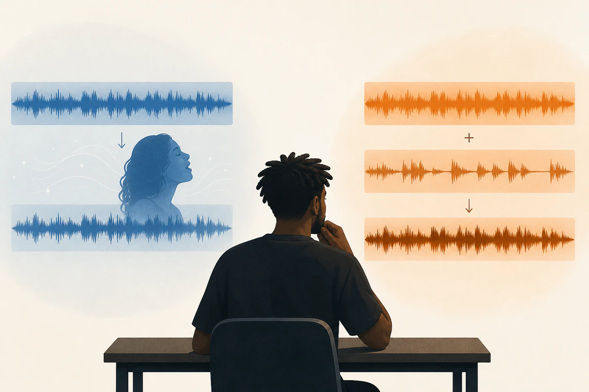 Producer choosing between generating vocals onto a beat and mixing a recorded vocal